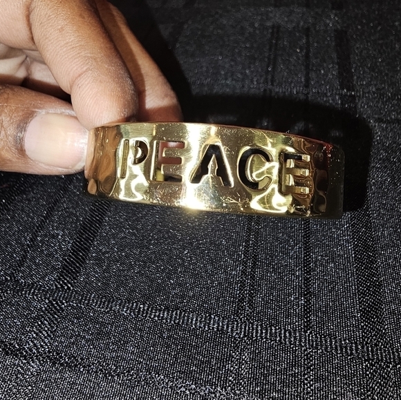 Rustic Cuff Jewelry - Rustic Cuff Faux Gold Peace Cut Out Metal Bracelet